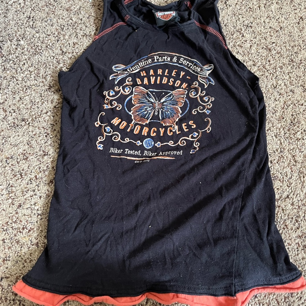 Vintage Harley-Davidson Black and Orange Graphic Tank